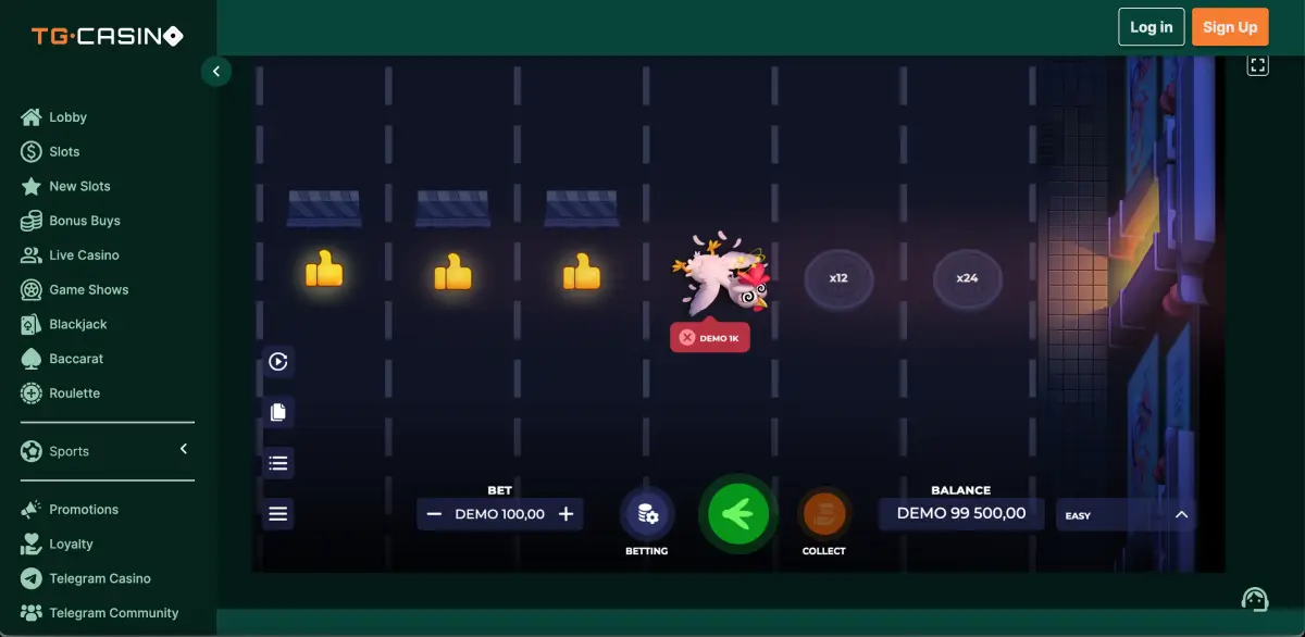 Chicken cross the road game Uncrossable Rush crash moment at TG Casino
