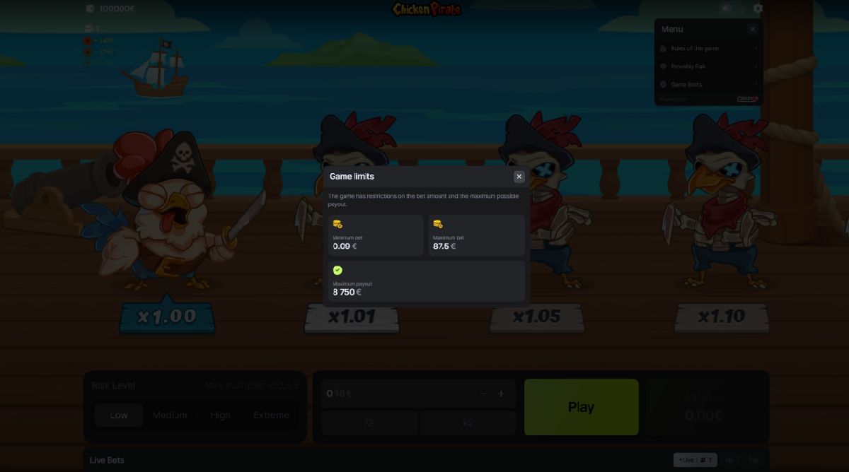 How to play Chicken Pirate crash game step by step