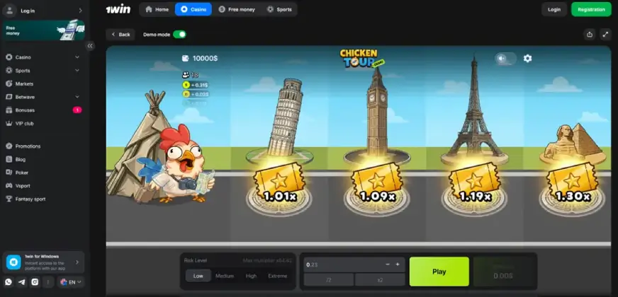 Chicken Tour game overview with RTP, risk levels and Bonus Dash