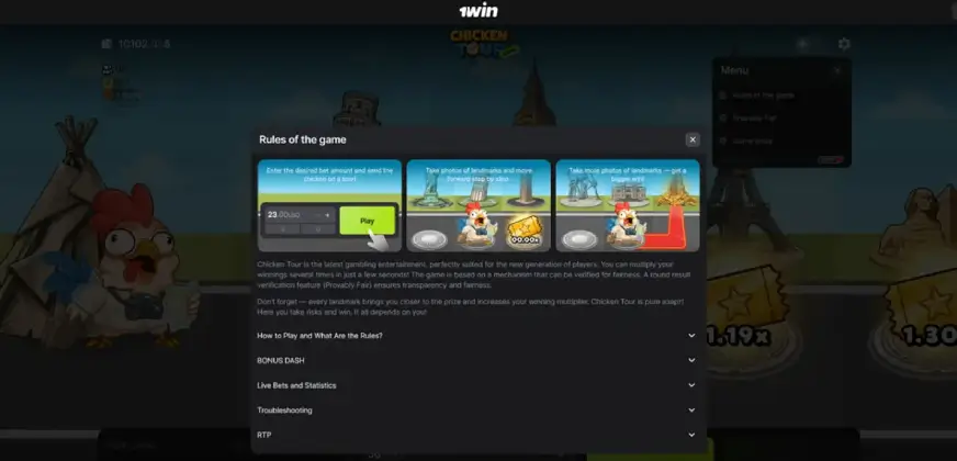 Chicken Tour game on mobile with demo mode and cashout