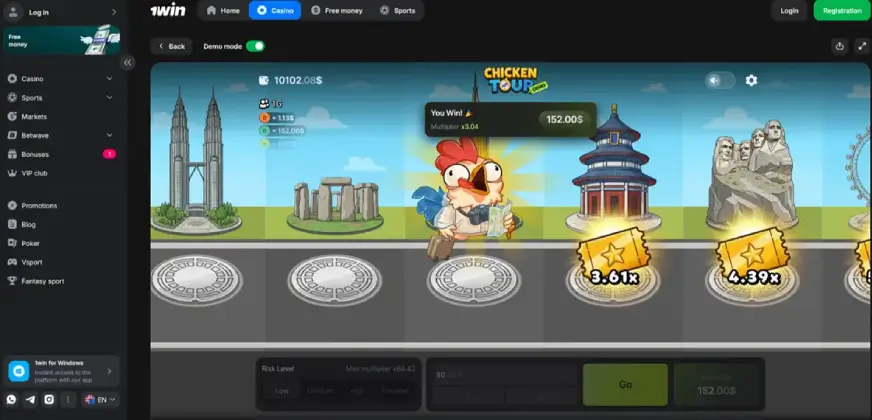 How to play Chicken Tour with bets, risk levels and cashout